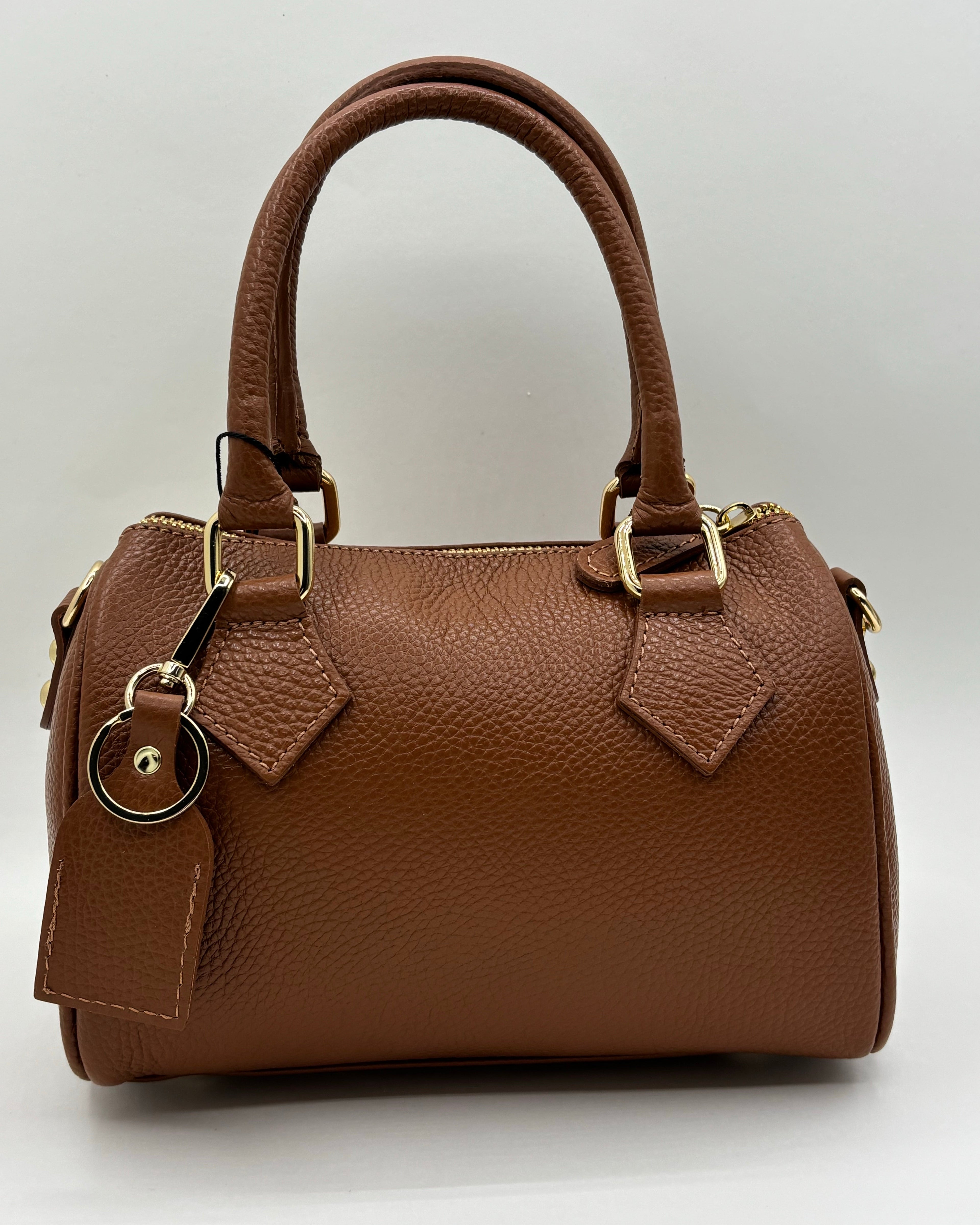 Borsa a mano e tracolla Alaincox brand genovese modello Bauletto Small 100% vera pelle toscana martellata colore cuoio Made in Italy